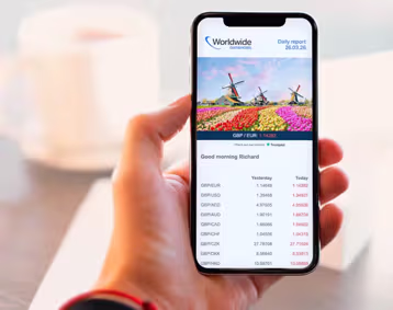 Mobile screen showing the daily report preview in the Worldwide Currencies app.